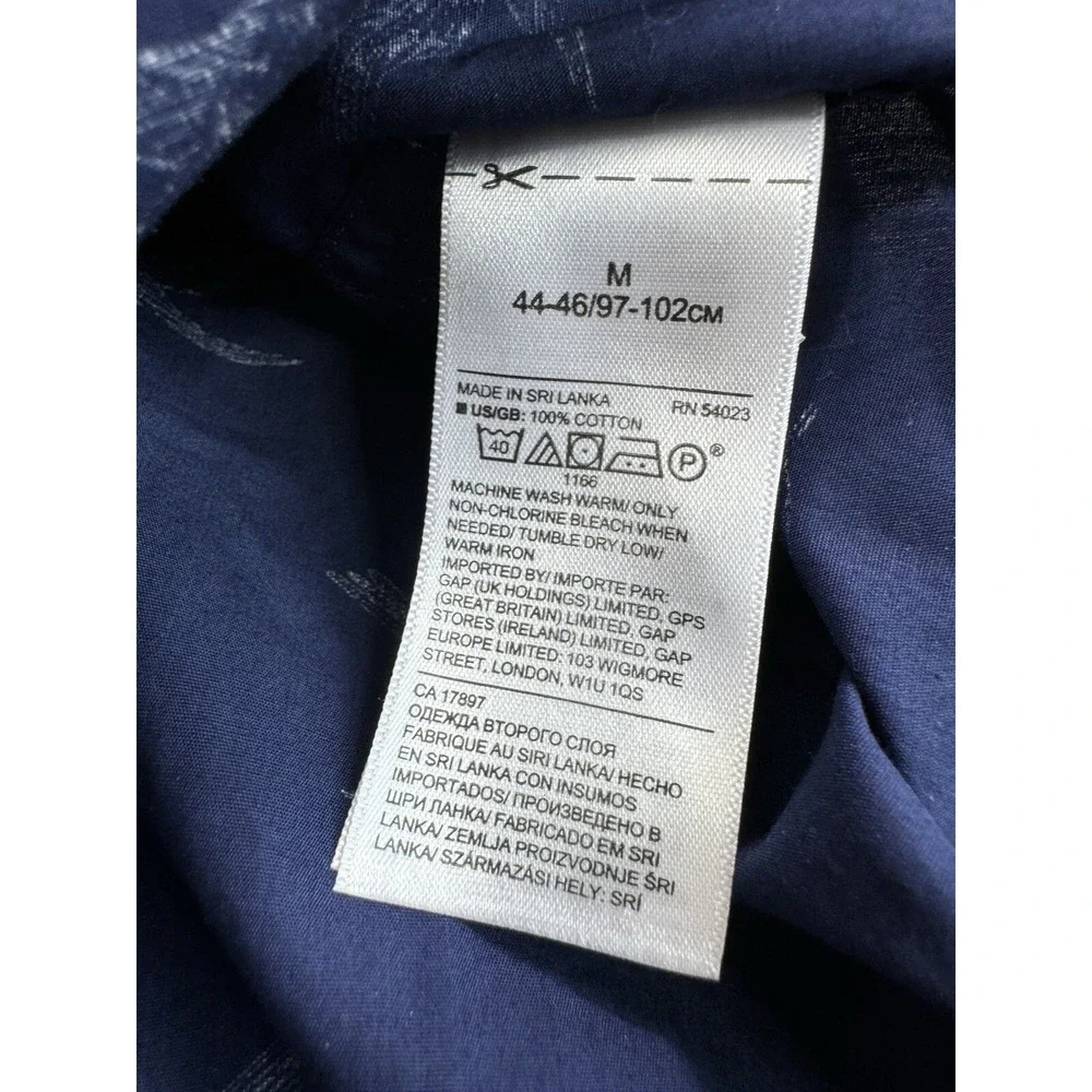 Banana Republic Luxe Poplin Untucked Standard Fit Mens Medium Navy Bird Print
